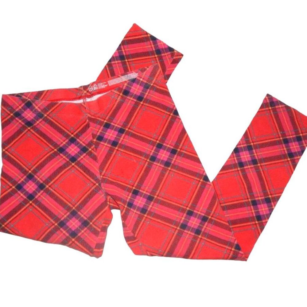 Wonder Nation girls large 10/12 red plaid printed leggings